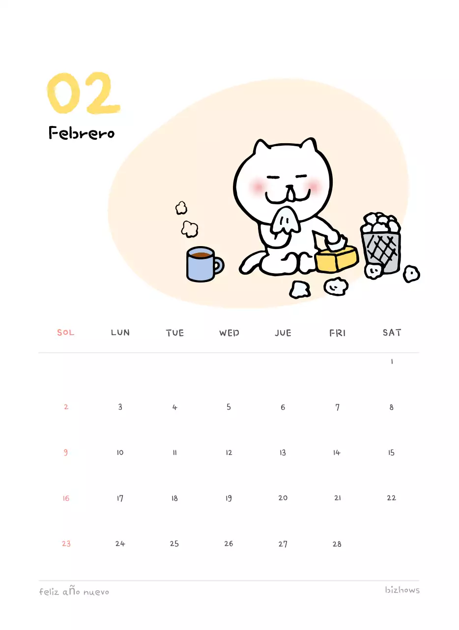 Calendario diario en marfil