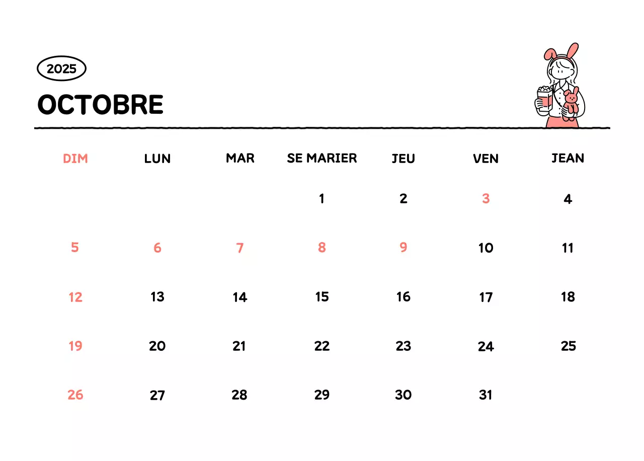 Calendrier illustré avec un joli style de lignes