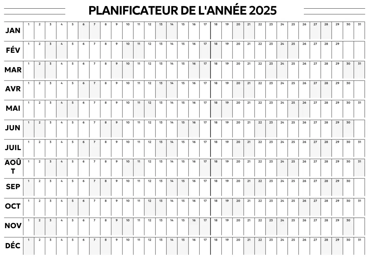 Plan annuel minimaliste noir