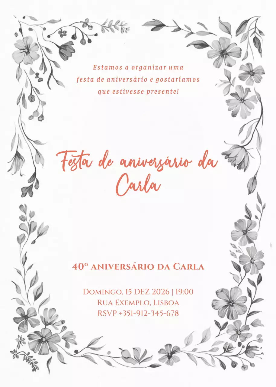 convite de aniversário elegante coral