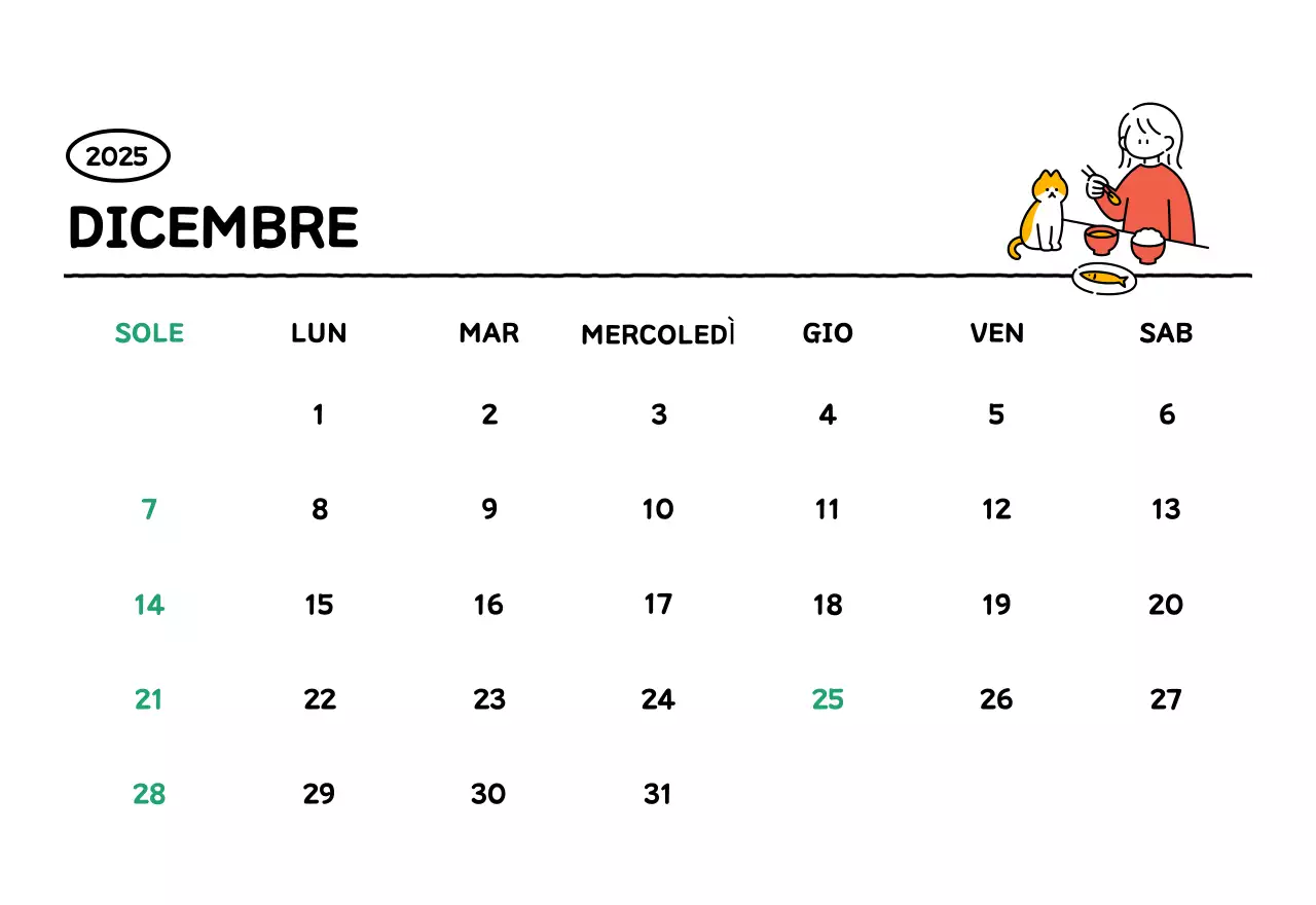Calendario illustrato con un grazioso stile di linee