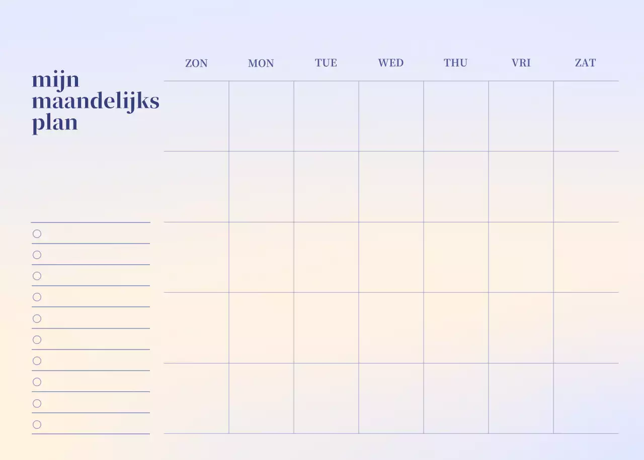 Minimalistische kalender met kleurverloop