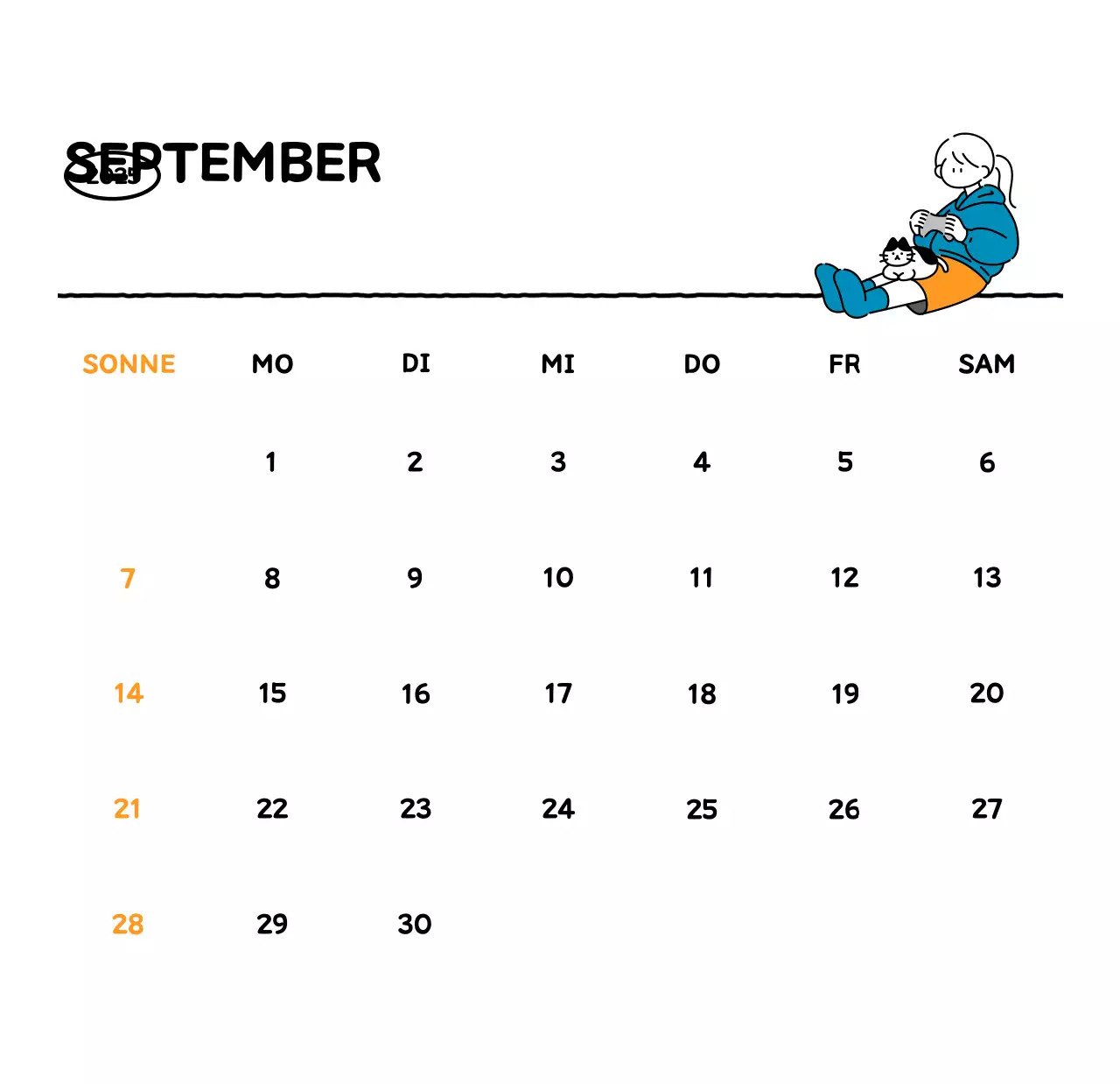 Illustrierter Kalender mit schönem Linienstil