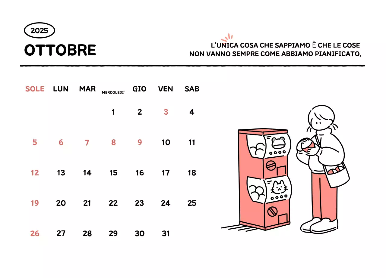 Calendario illustrato con un grazioso stile di linee