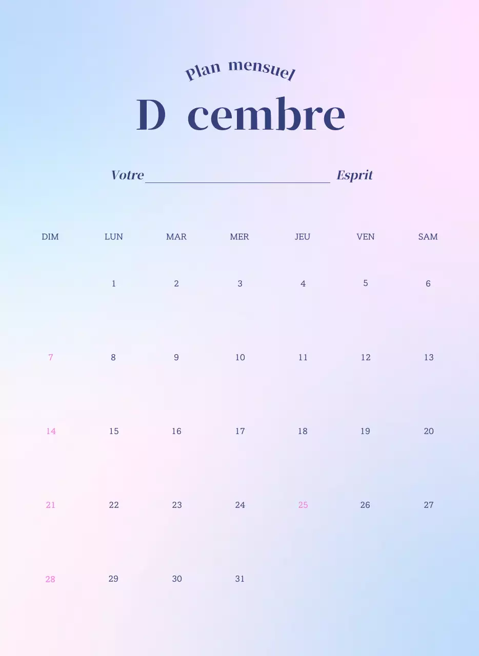 Calendrier minimaliste dégradé