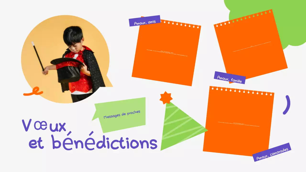 Présentation d'anniversaire ludique orange vert