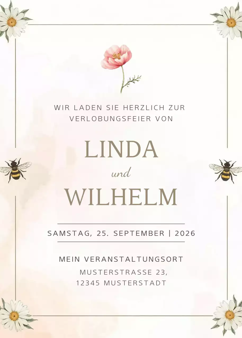 Beige Elegante Verlobungseinladung
