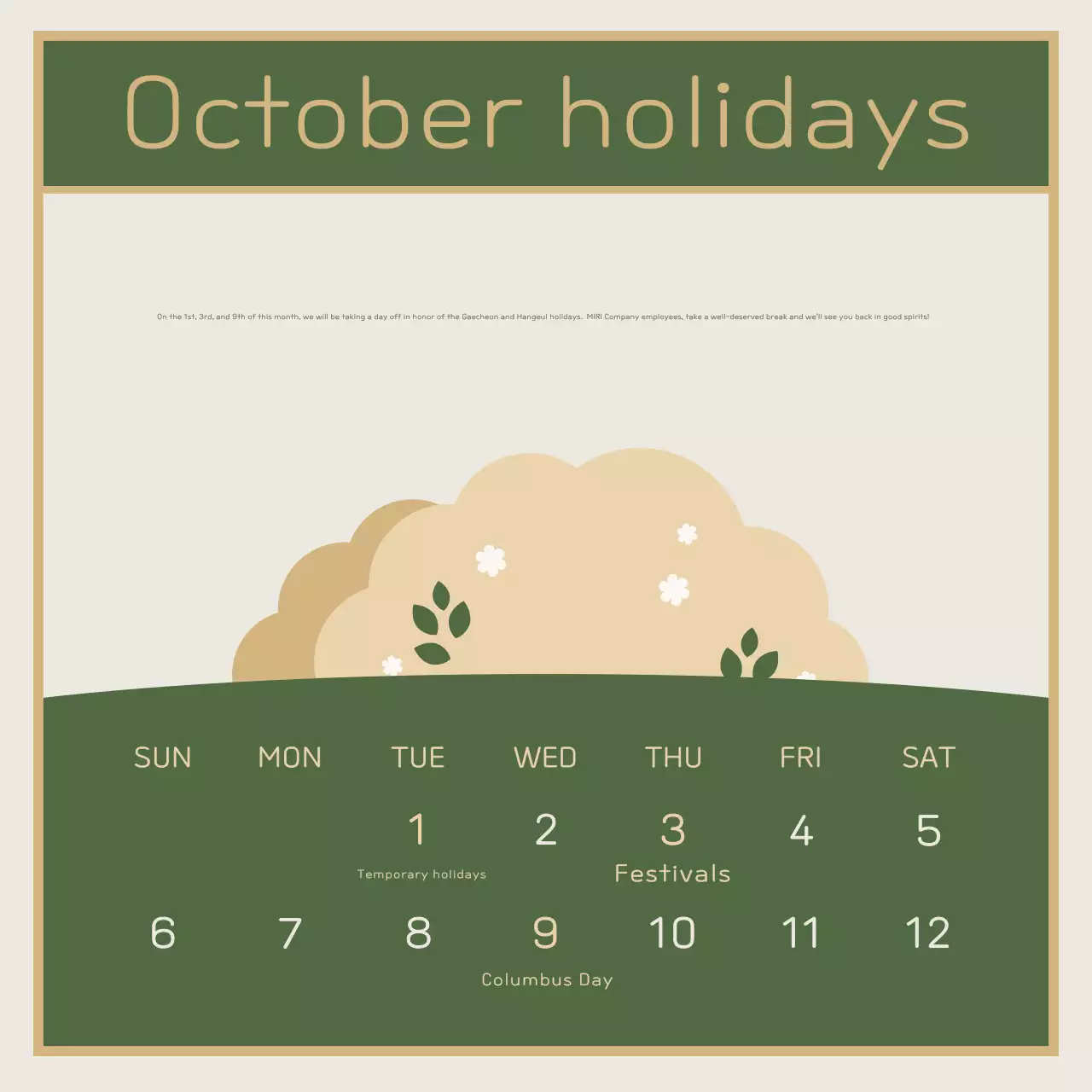 Kalender Liburan Hijau Sederhana Posting Media Sosial