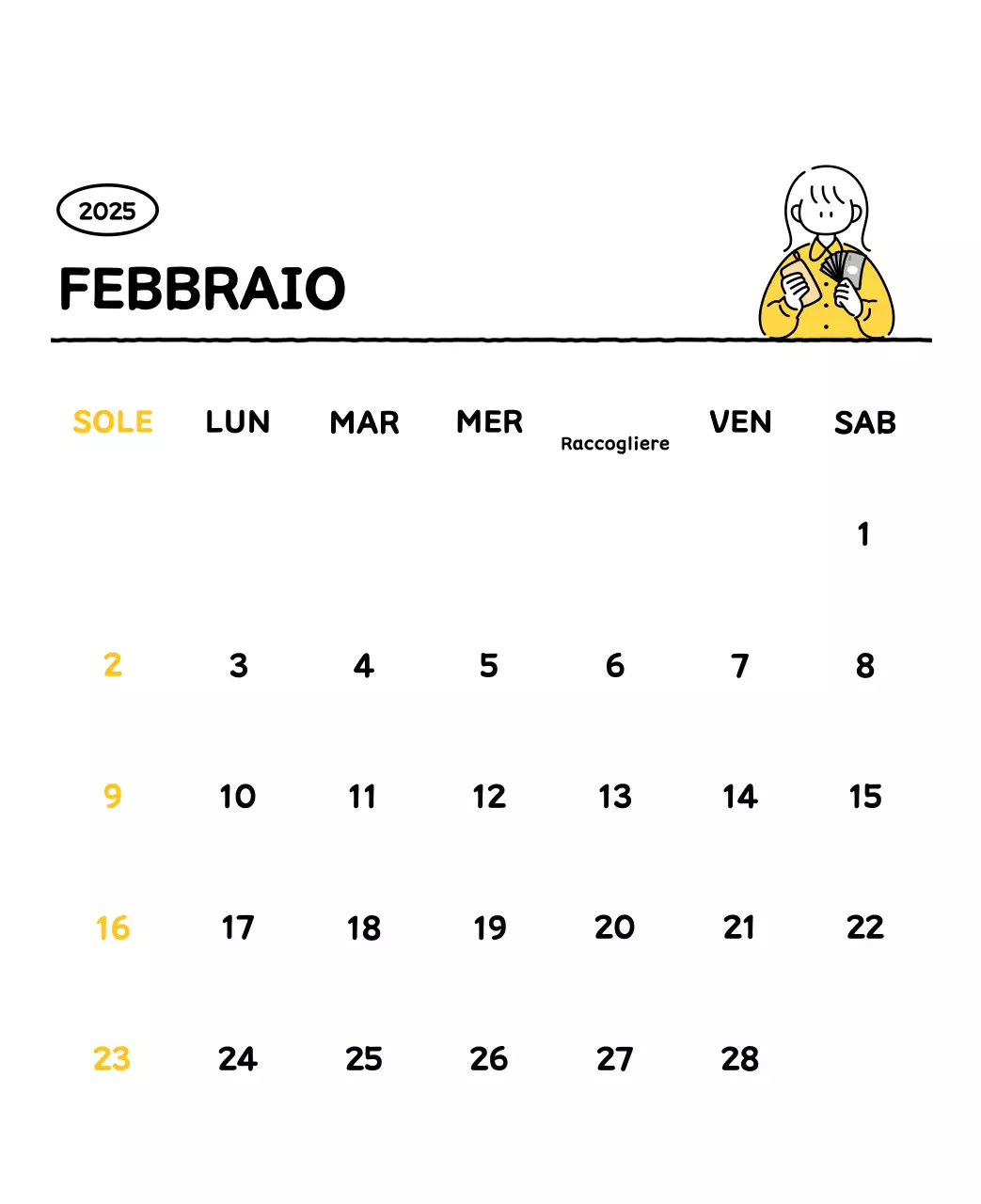 Calendario illustrato con un grazioso stile di linee