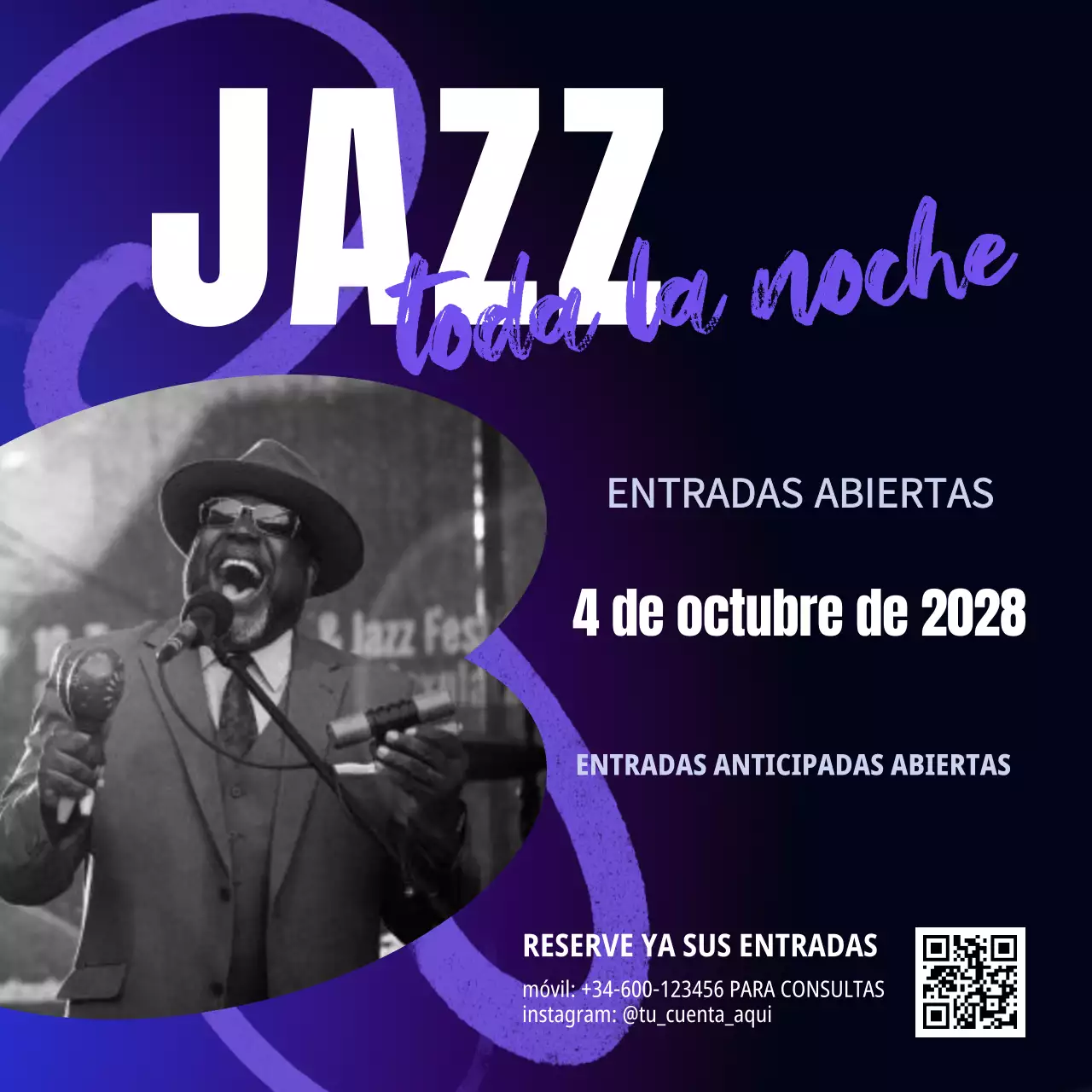 promoción de la noche púrpura de jazz moderno