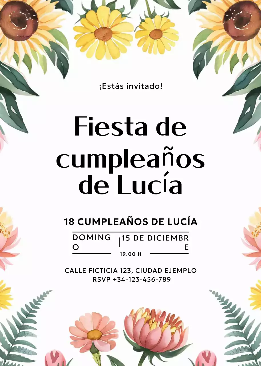 invitación de cumpleaños floral blanca