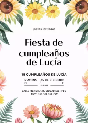 invitación de cumpleaños floral blanca