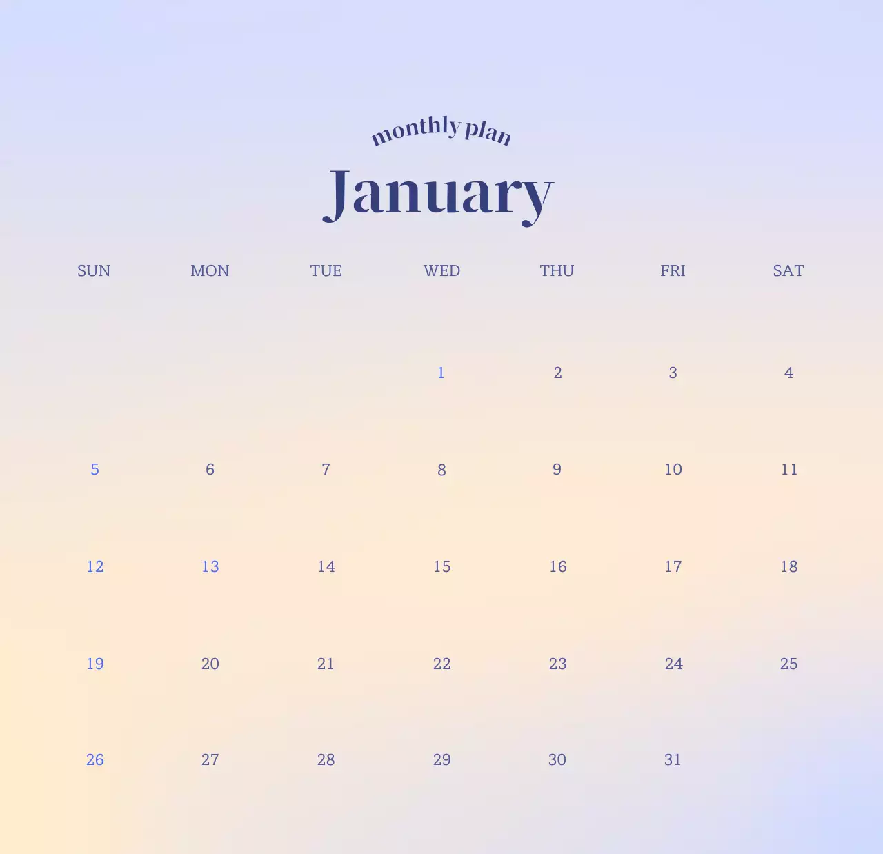 グラデーションミニマルカレンダーカレンダー