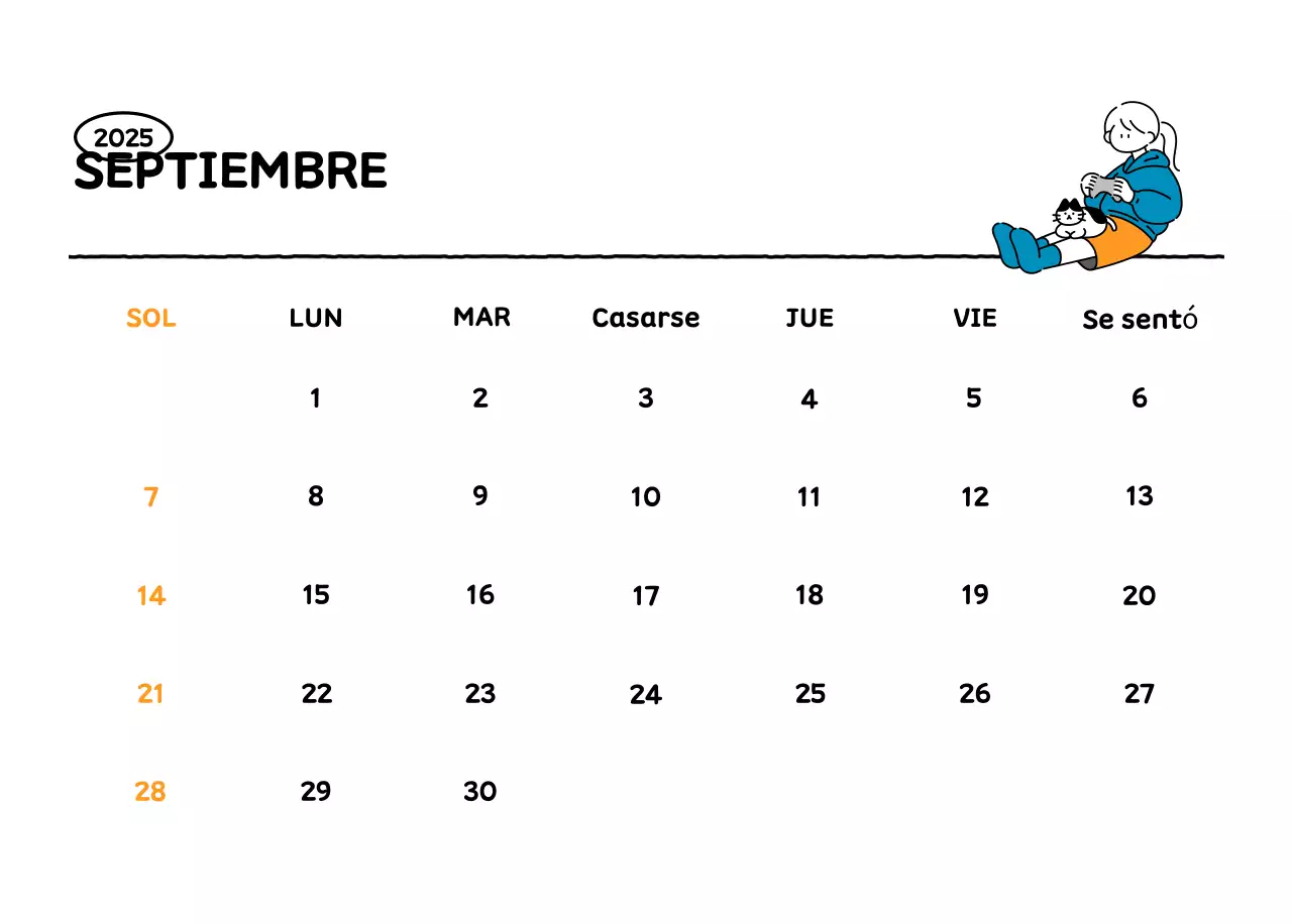 Calendario ilustrado con un bonito estilo de líneas