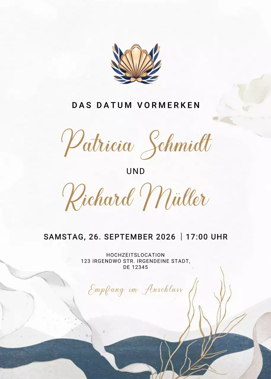 Beige Elegante Hochzeitseinladung