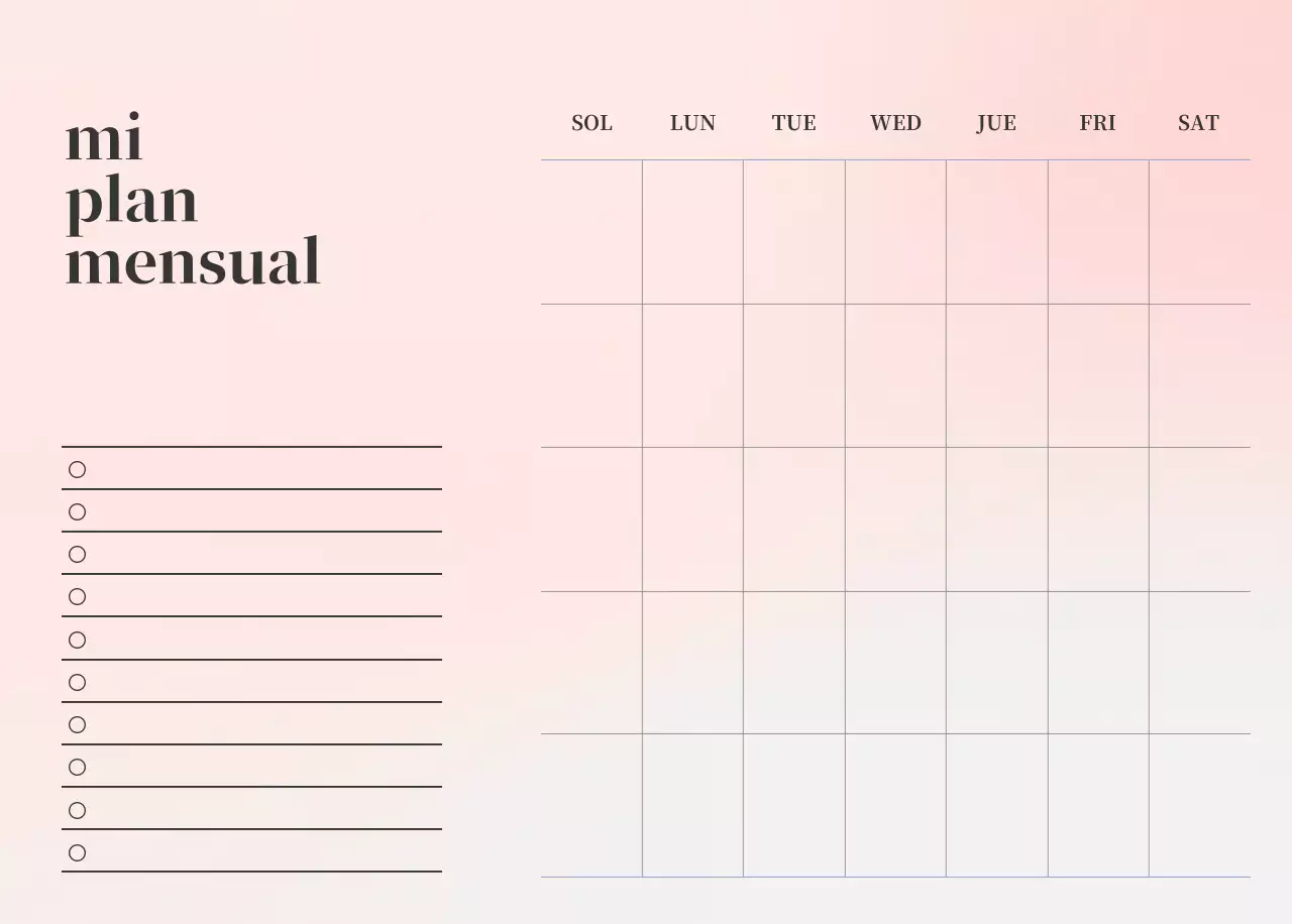 Calendario minimalista degradado