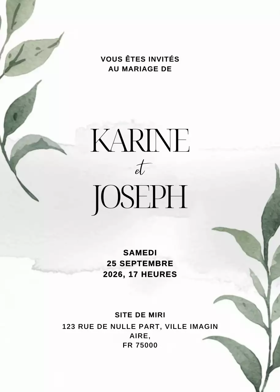 Invitation de mariage botanique blanche