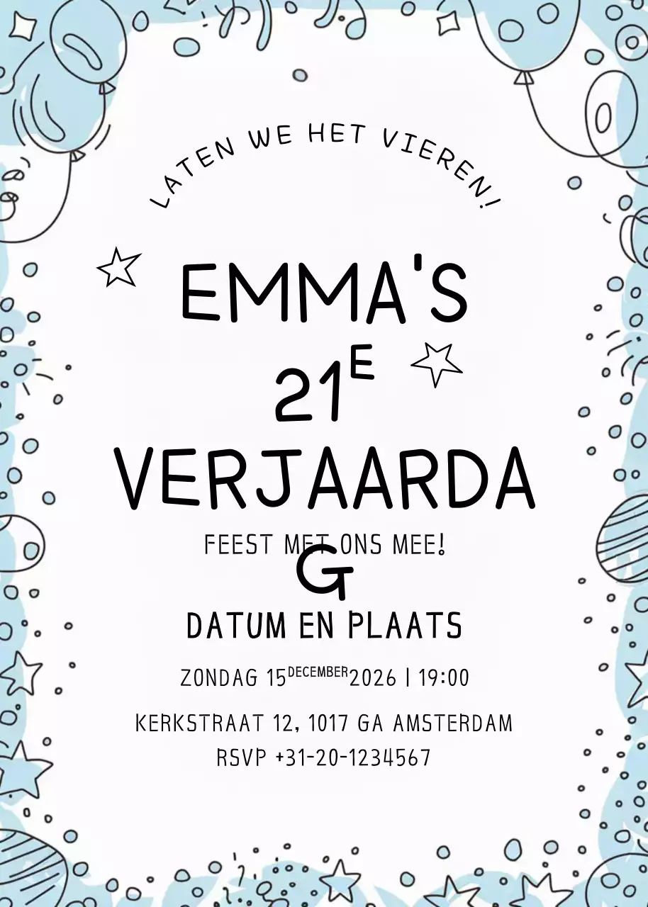 minimale blauwe verjaardagsuitnodiging