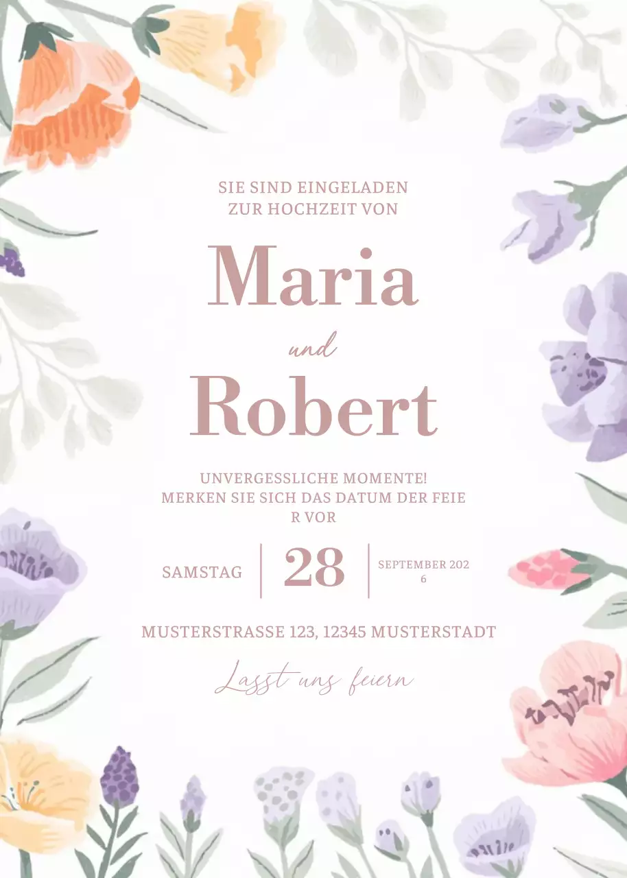 Pastellfarbene elegante Hochzeitseinladung