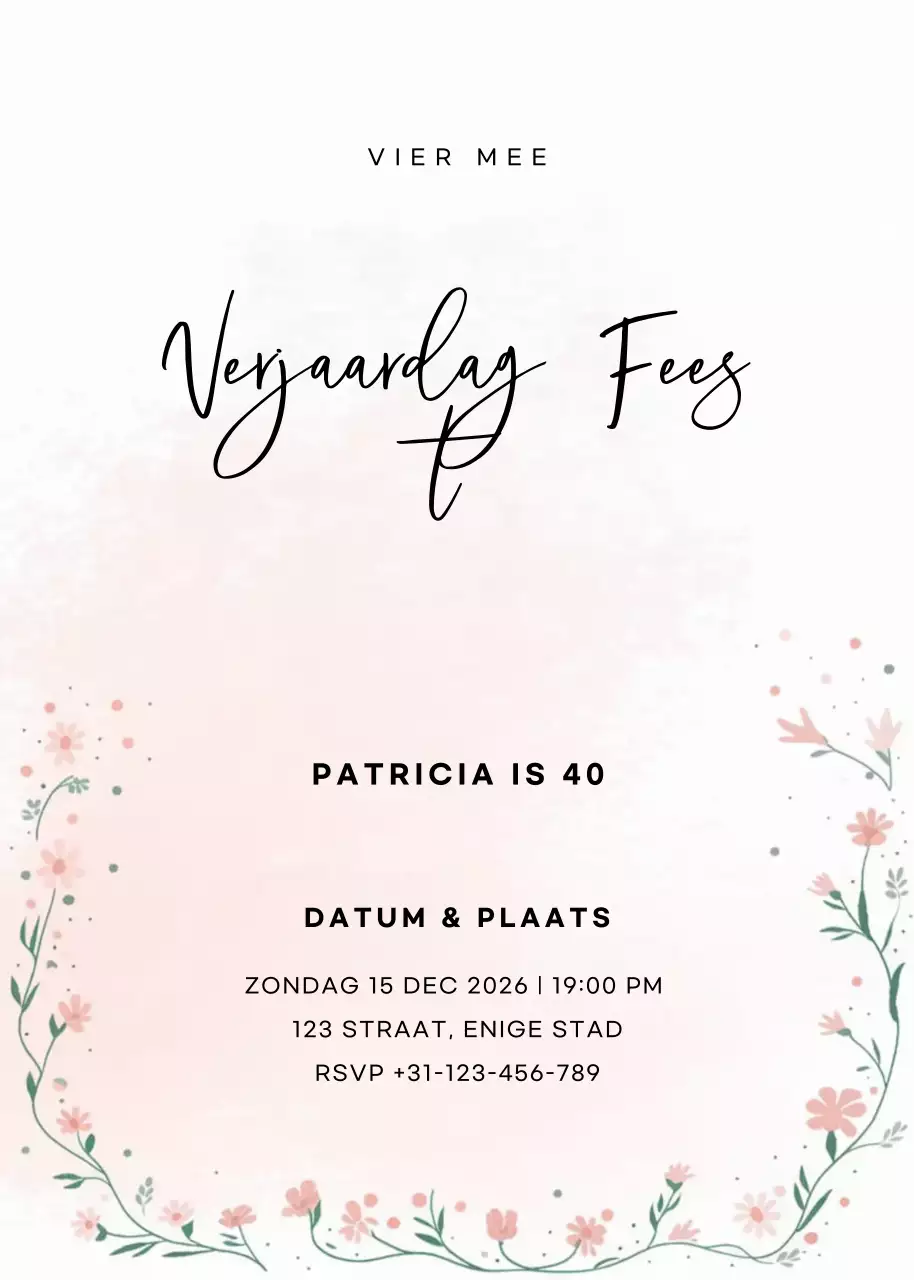 roze elegante verjaardagsuitnodiging