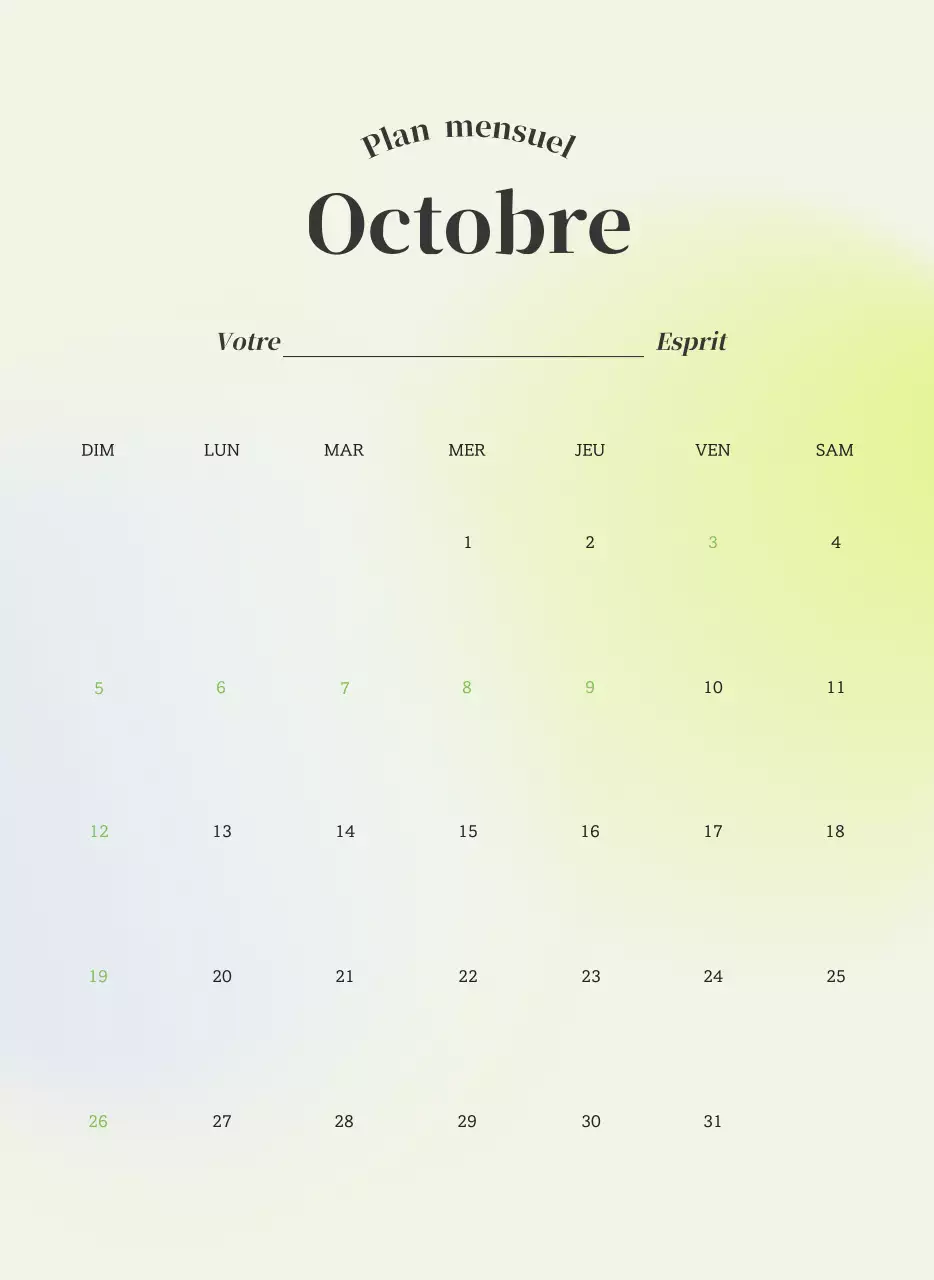 Calendrier minimaliste dégradé