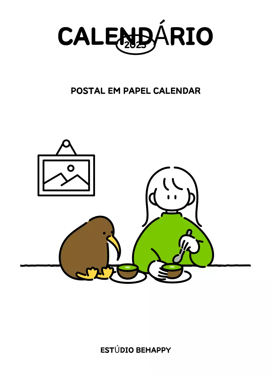 Calendário ilustrado com um estilo de linhas bonito