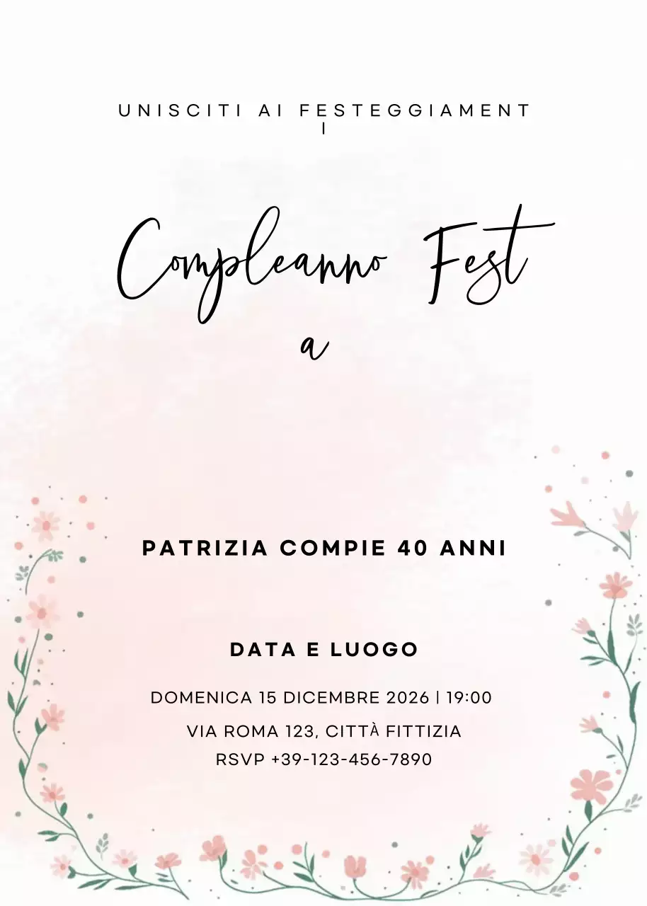 invito di compleanno elegante rosa