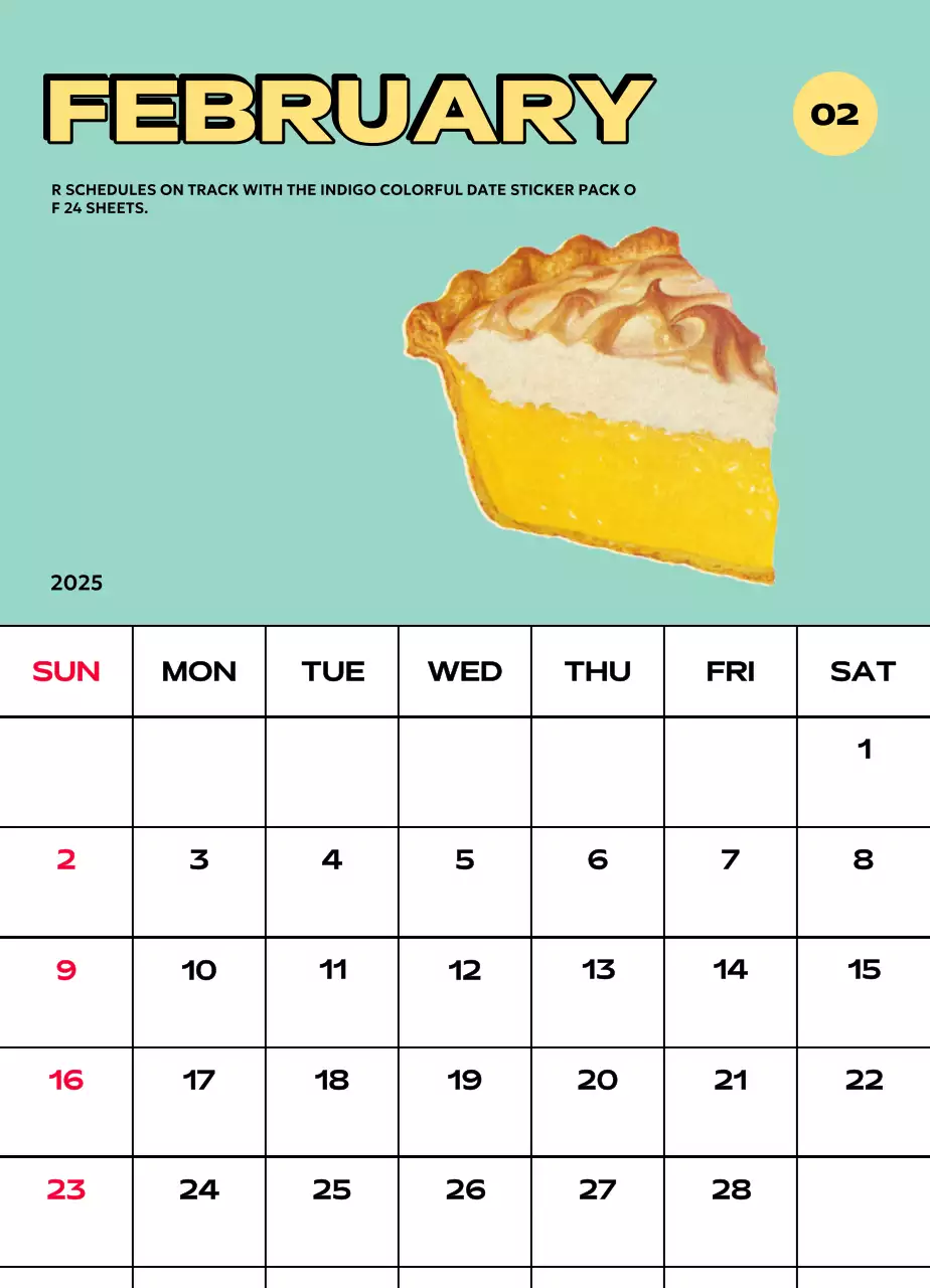 Kalender penuh warna dengan berbagai ilustrasi retro