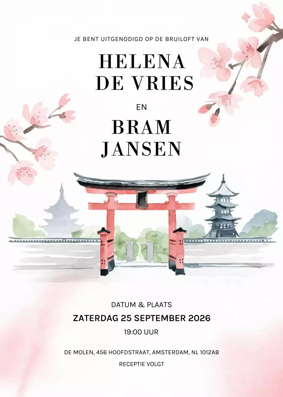 Roze traditionele huwelijksuitnodiging