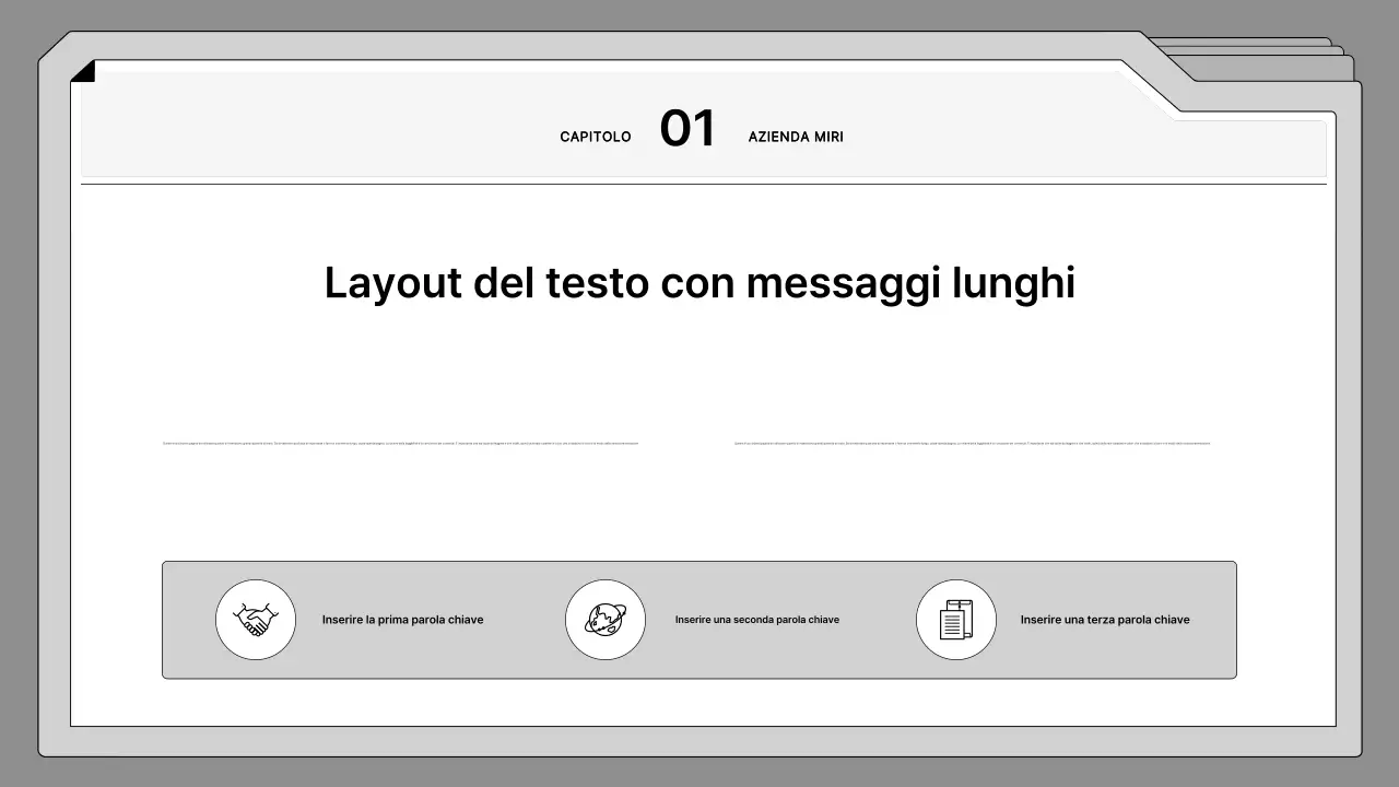 Proposta in bianco e nero, ordinatamente incorniciata in una cornice per fascicoli