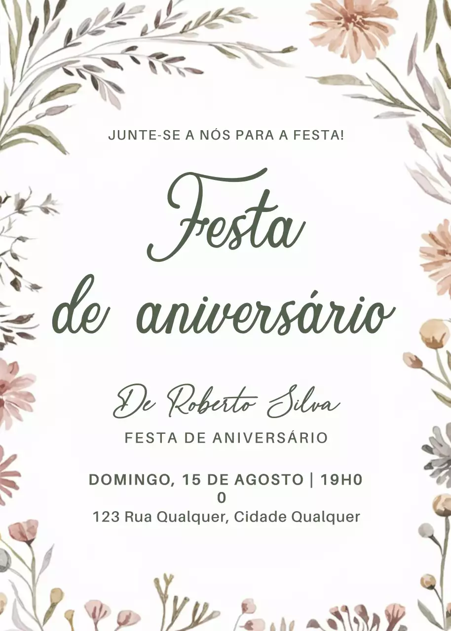 Convite de aniversário botânico bege