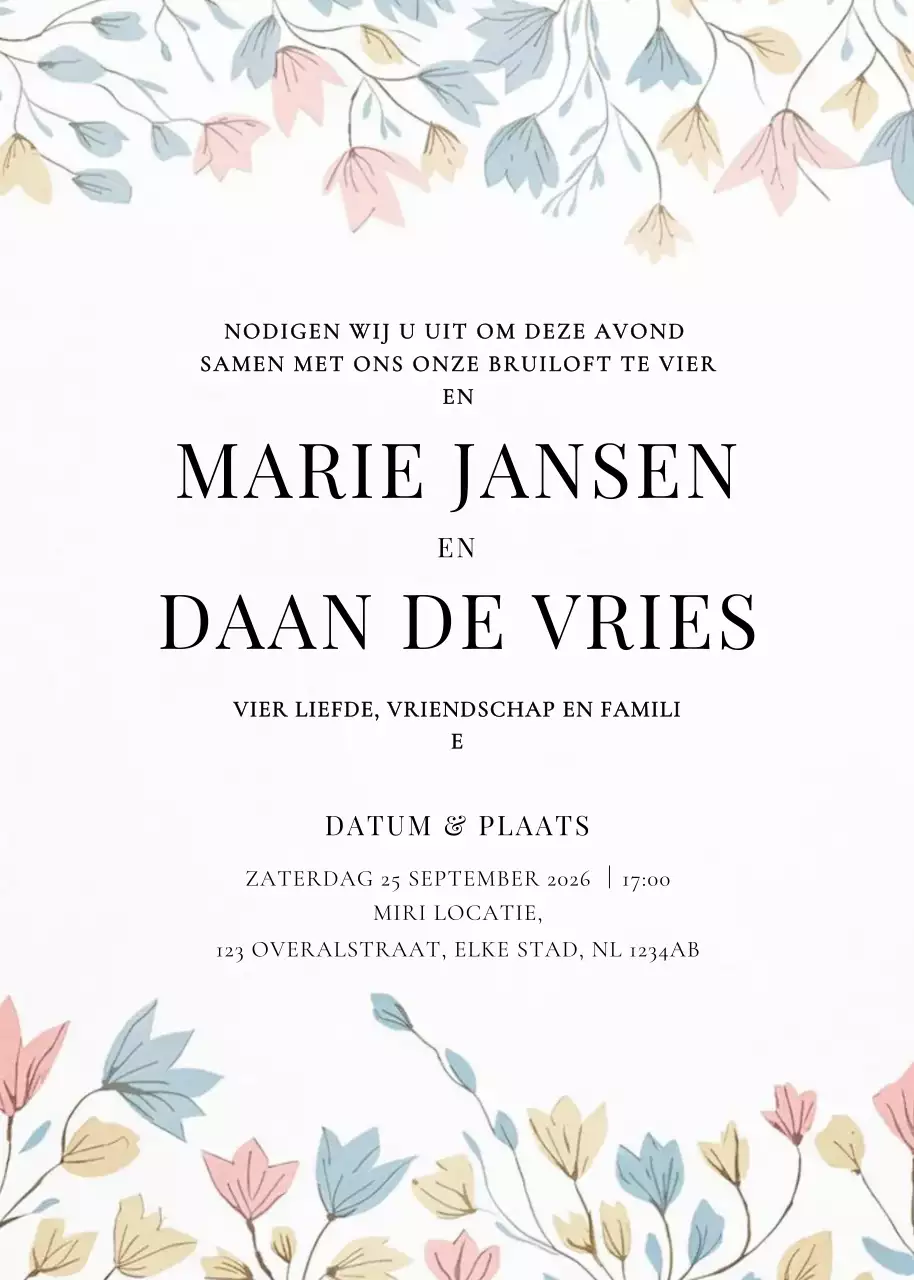 beige bloemen huwelijksuitnodiging