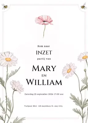 witte bloemen verlovingsuitnodiging