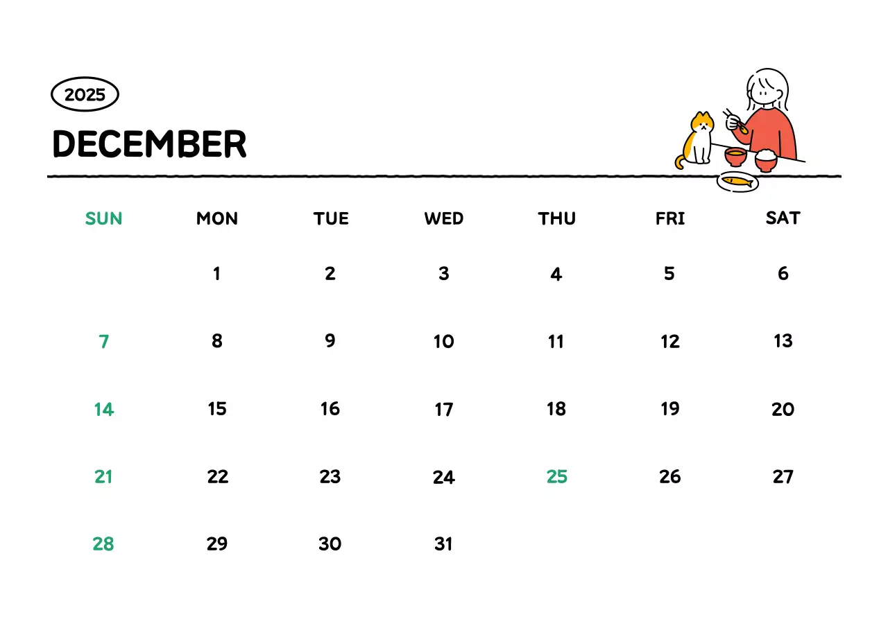 Illustrated calendar with a cute line style