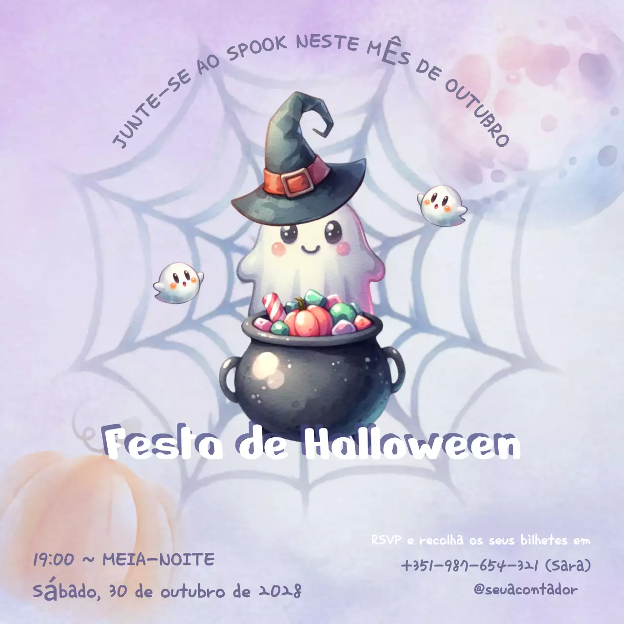 Convite de festa de Halloween giro em aguarela