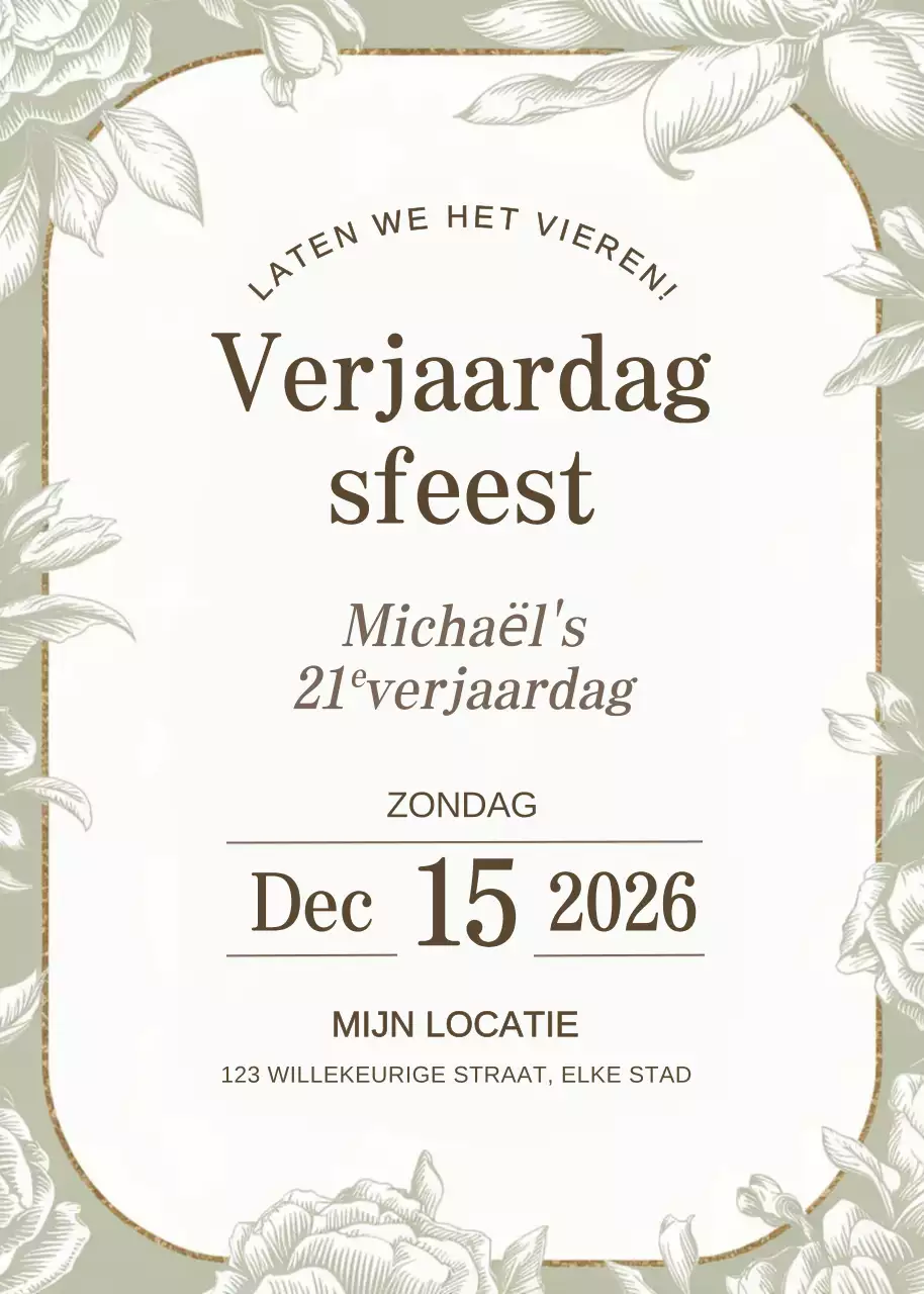 Sage Sierlijke Verjaardagsuitnodiging