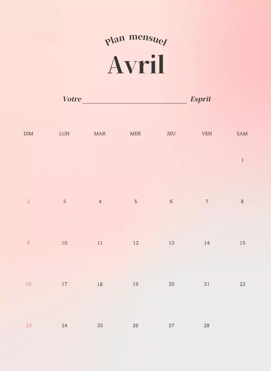 Calendrier minimaliste dégradé