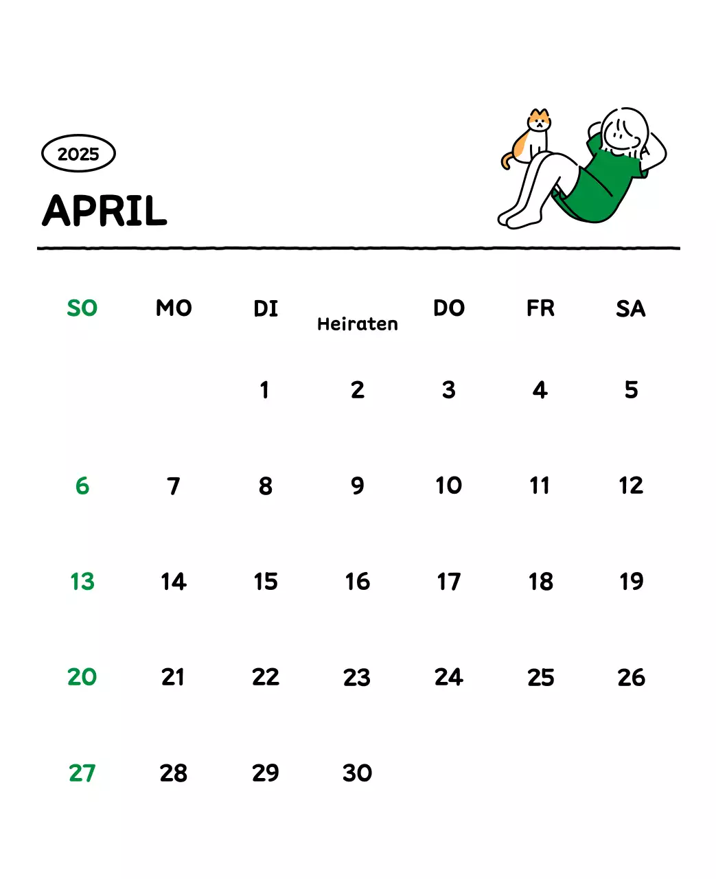 Illustrierter Kalender mit schönem Linienstil