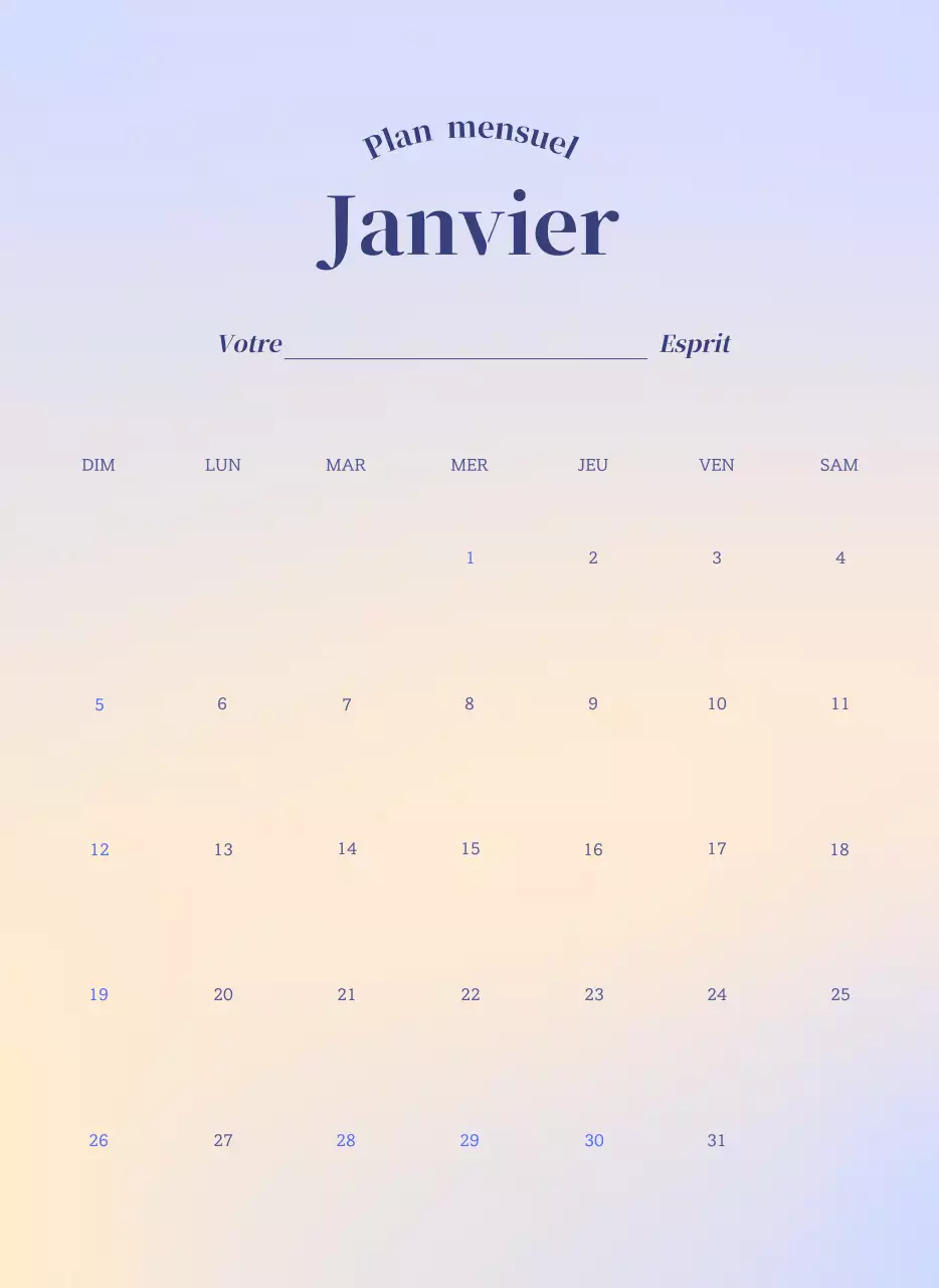 Calendrier minimaliste dégradé