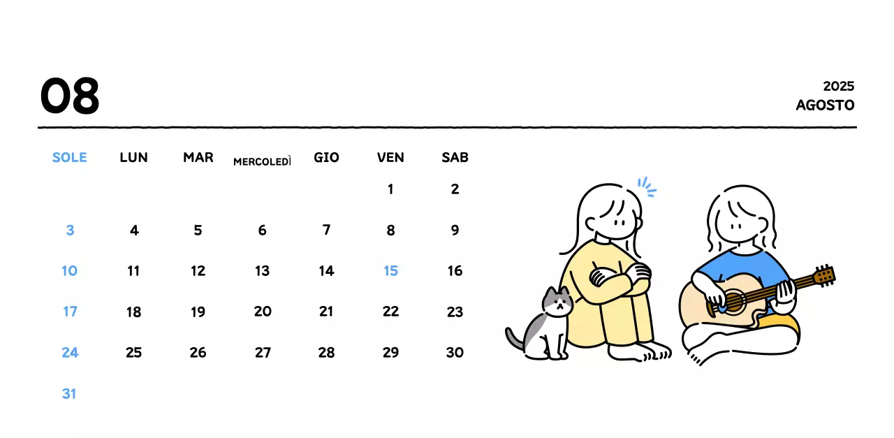 Calendario illustrato con un grazioso stile di linee
