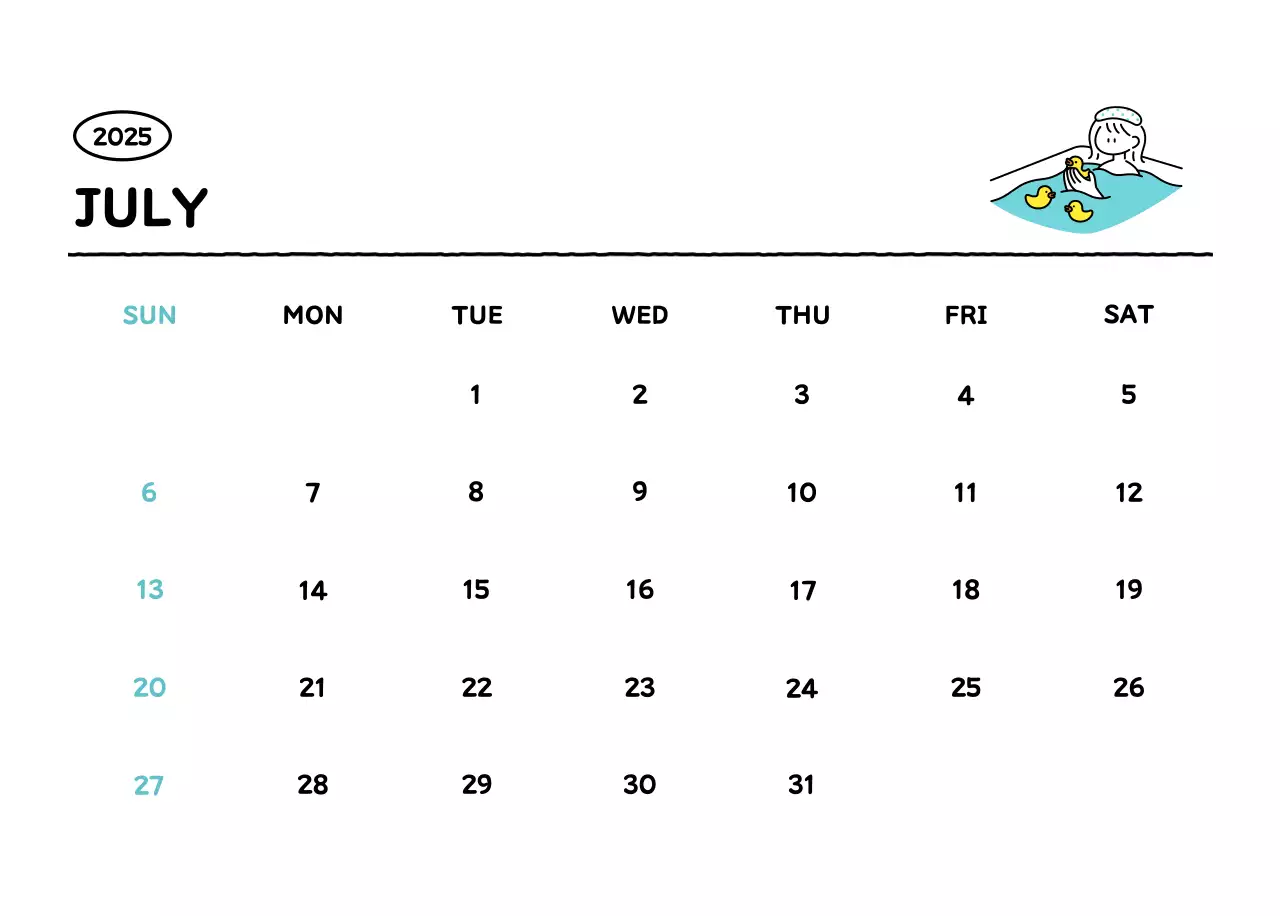 Illustrated calendar with a cute line style