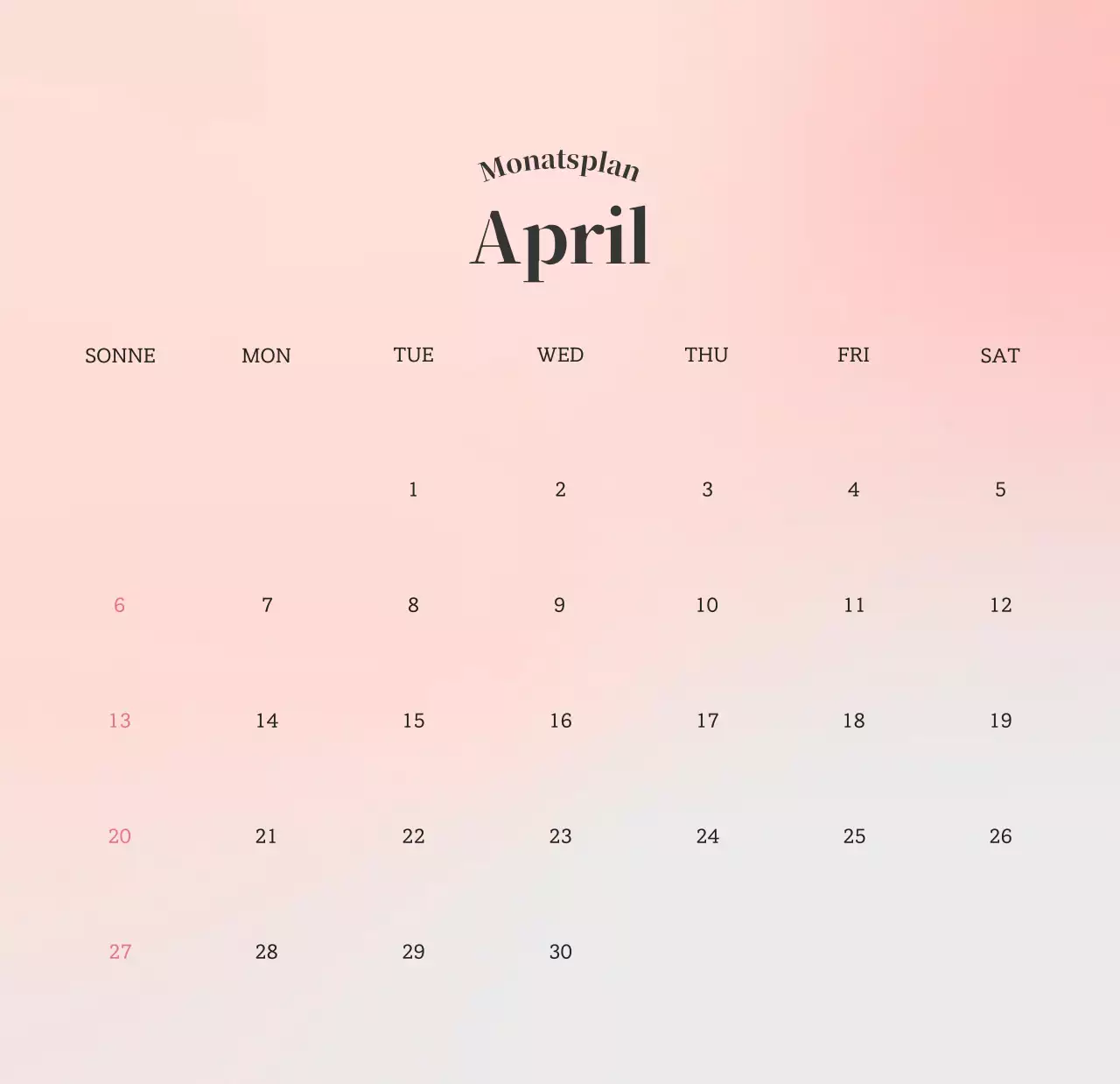 Minimalistischer Kalender mit Farbverlauf