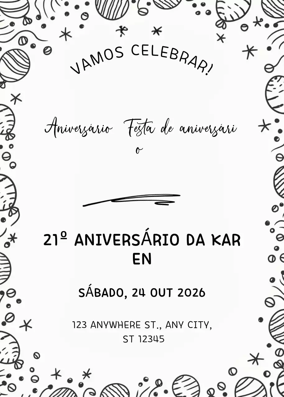 Convite de aniversário preto minimalista