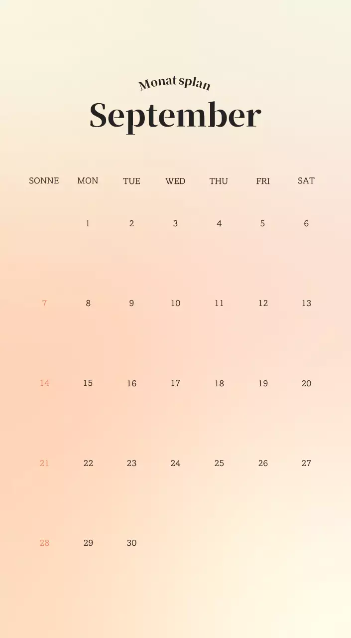 Minimalistischer Kalender mit Farbverlauf