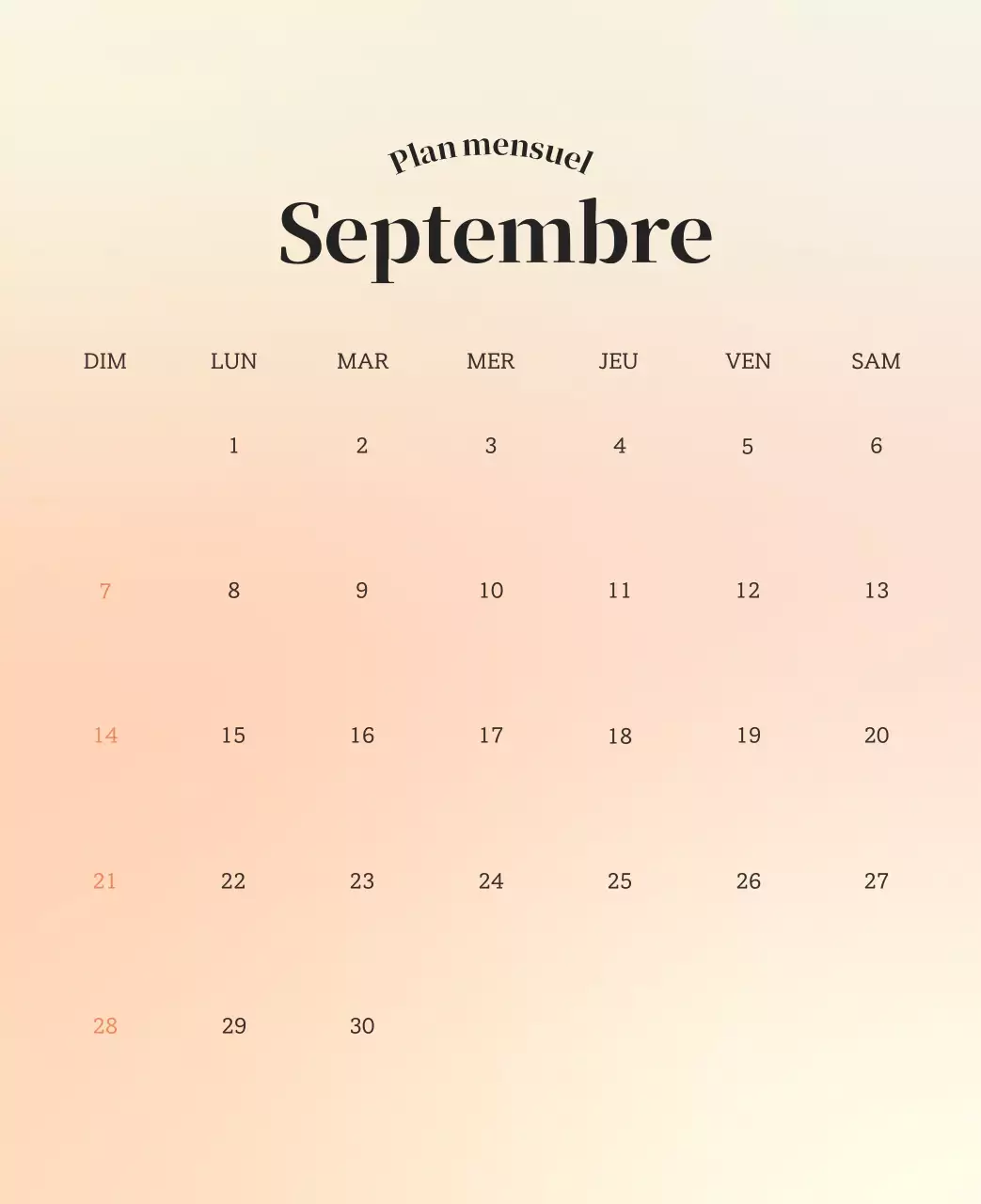 Calendrier minimaliste dégradé