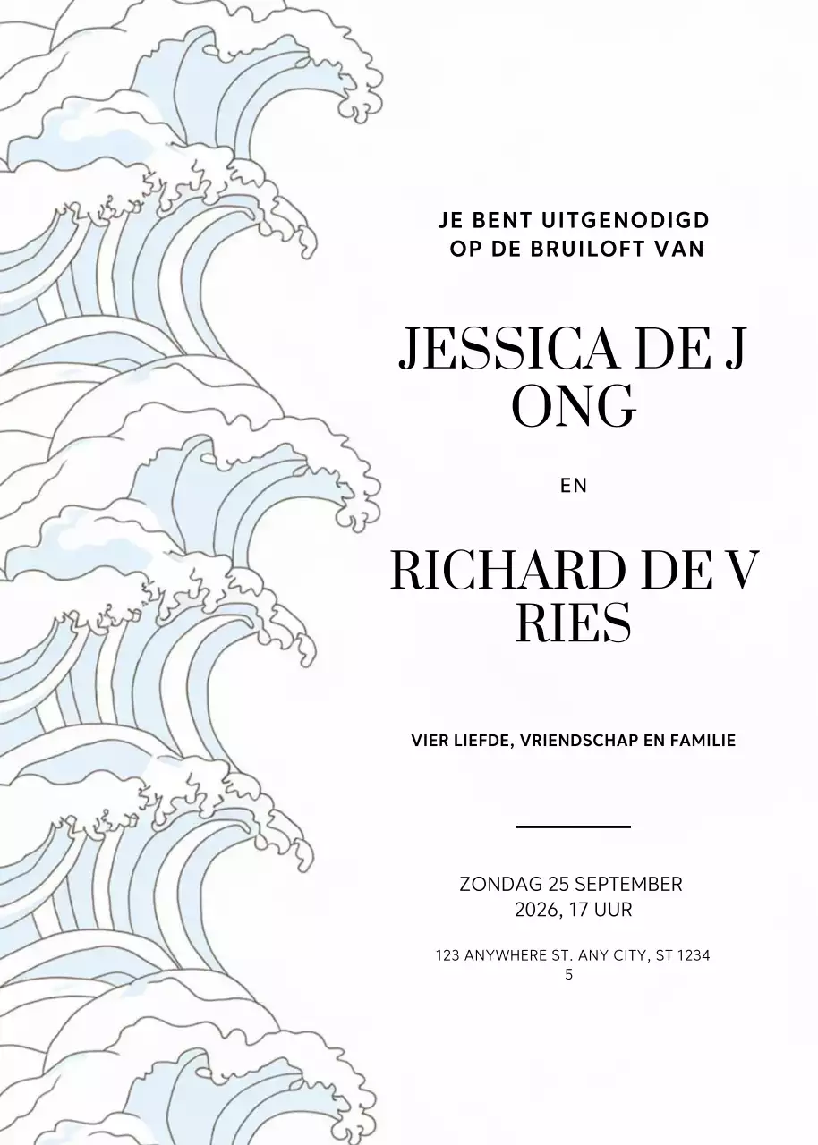 blauwe elegante huwelijksuitnodiging