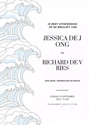 blauwe elegante huwelijksuitnodiging