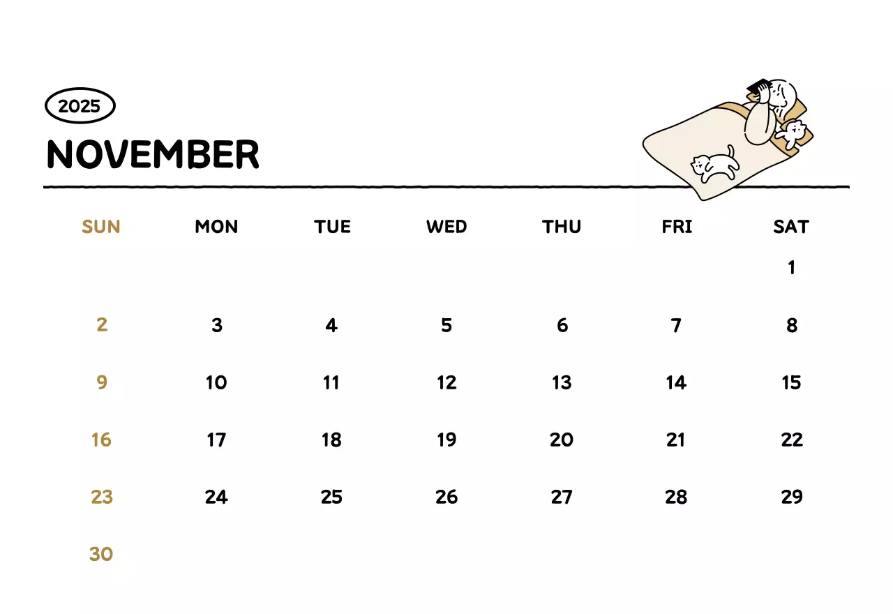 Illustrated calendar with a cute line style