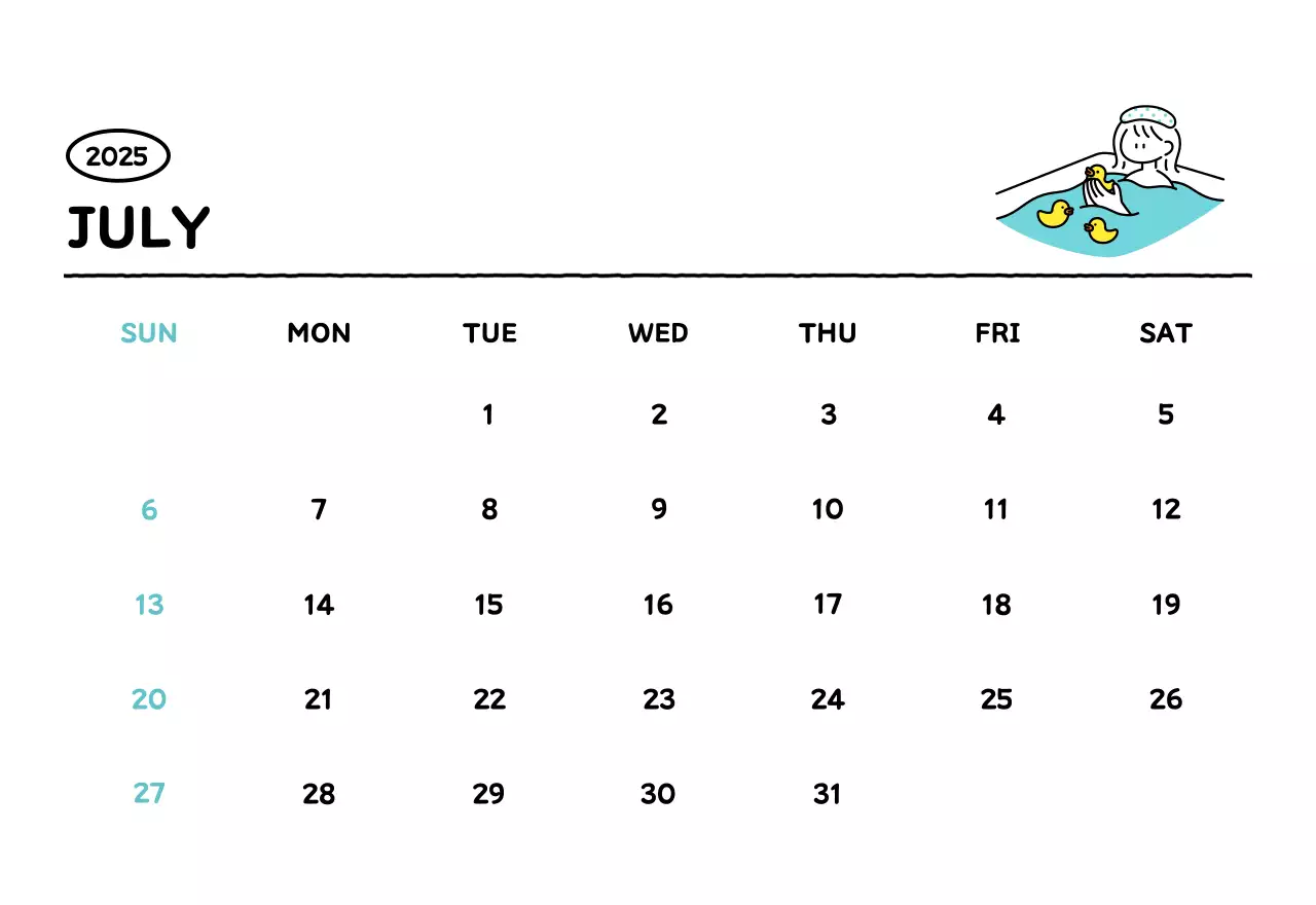 Illustrated calendar with a cute line style