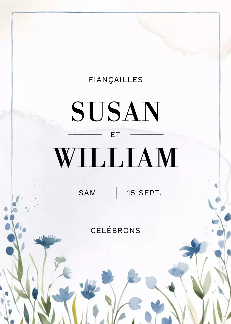 Invitation de fiançailles élégante bleue